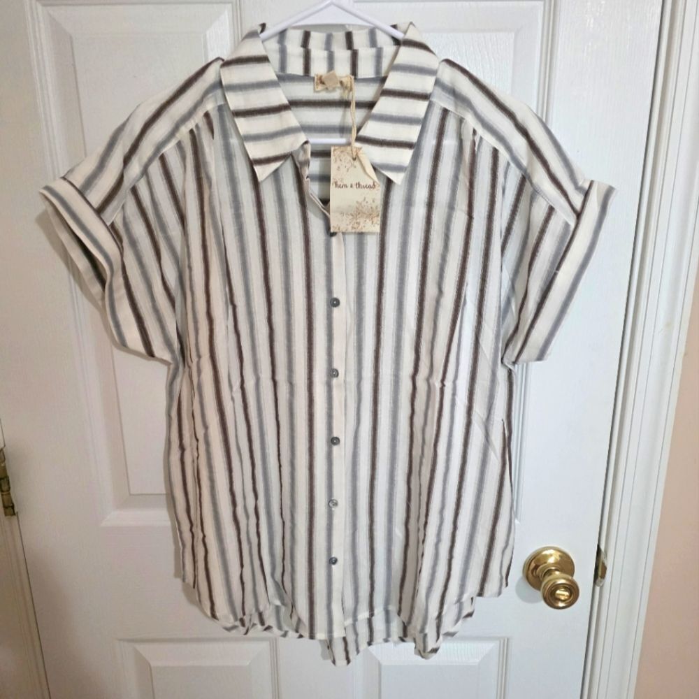 Hem & Thread Striped Collared Shirt
